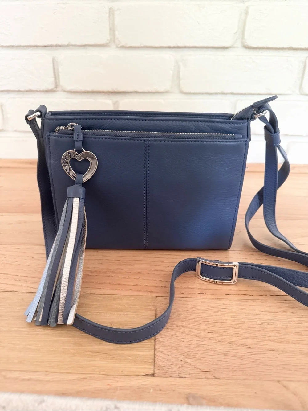 Brighton Barbados city organizer crossbody handbag purse bag blue leather